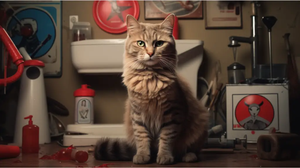 a cat near a litter box, with visible signs of discomfort